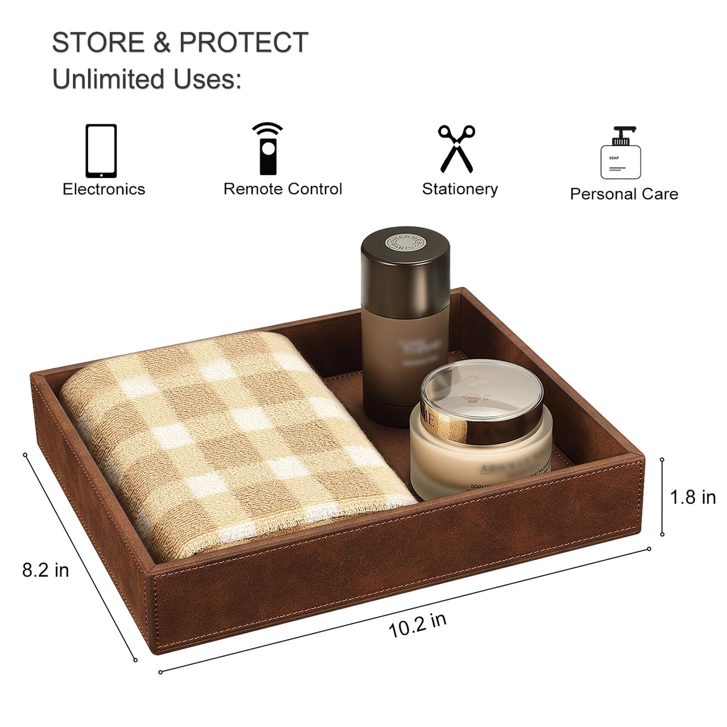 SITHON Valet Tray Desk Organizer, PU Leather Catchall Bedside Vanity Tray Nightstand Caddy Coin Box Key Jewelry Storage Organizer, Graduation, Brown
