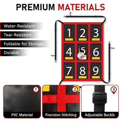 FILOMAX 7x7 ft Baseball & Softball Practice Net with 9 Numbered Strike Zone | PRO Training Net for Hitting, Pitching & Batting | with Carry Bag, Bow Frame for All Ages & Skills