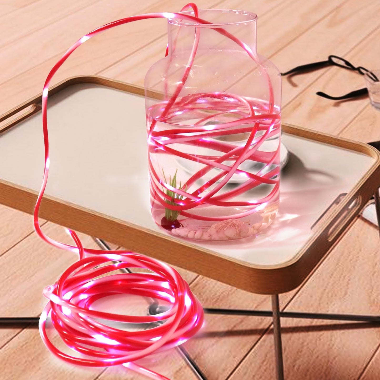 QITONG Solar Christmas Lights, 2 Pack Each 33ft 100 LED Red & White Candy Cane Rope Light Outdoor Waterproof, 8 Modes Fairy Lights in Clear Thin Tube
