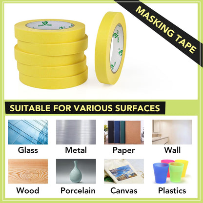 BOMEI PACK 10Rolls Yellow Painters Tape, General Purpose Yellow Masking Tape 0.75inch x 55yds, for Painting,Labeling,DIY Crafting,Decoration and School Projects, Total 550yds