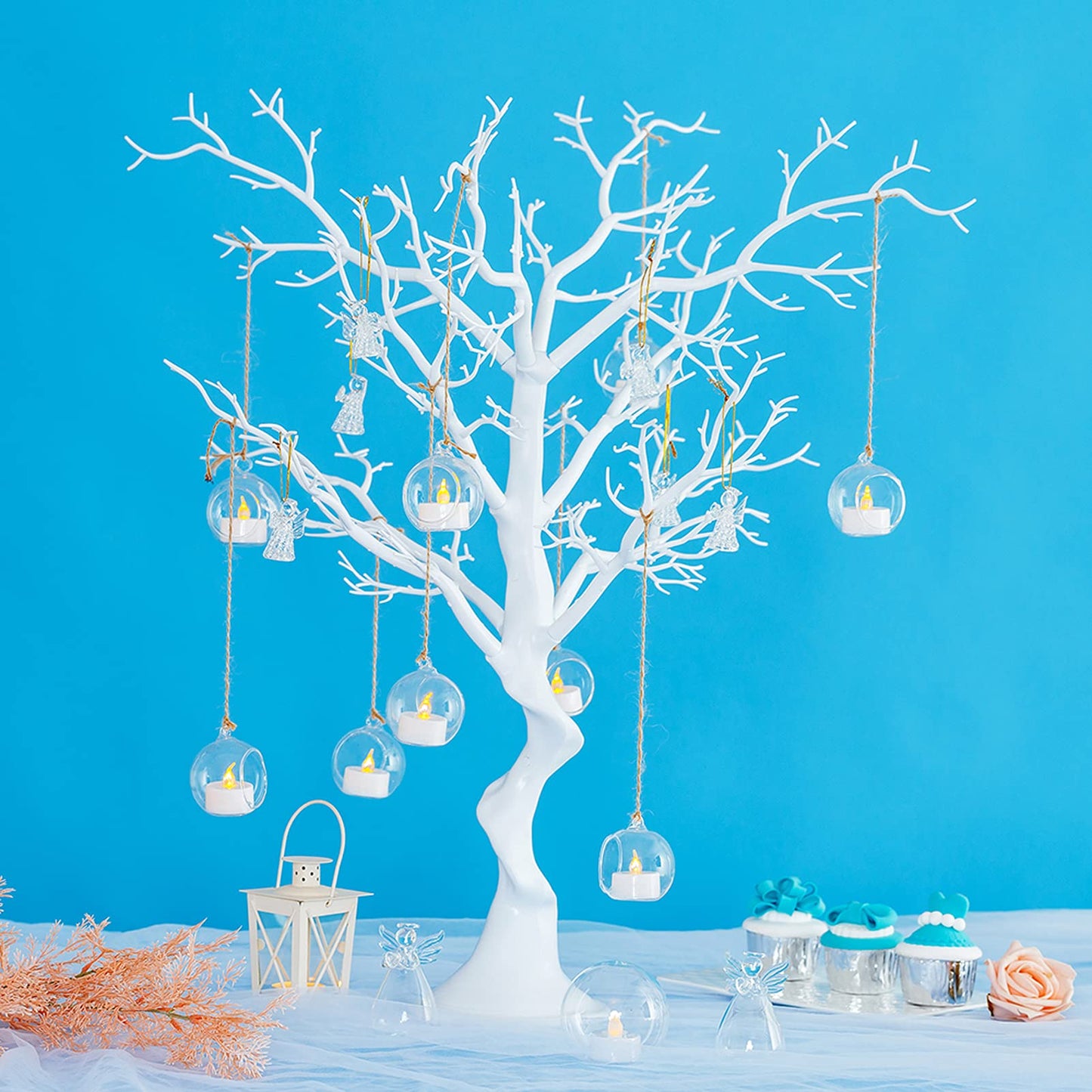 Nuptio 12 Pcs Hanging Tea Light Candle Holders Mini Glass Candle Holder 2.36" Diameter Baubles Globe Garden Ornament, Tealight Holders for Christmas Halloween Wedding Party Decorations for Reception