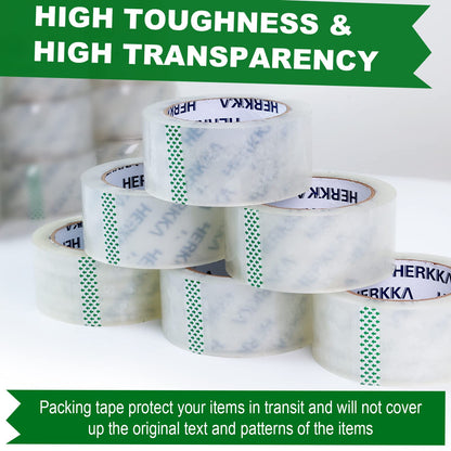 HERKKA Clear Packing Tape, 18 Rolls Heavy Duty Packaging Tape for Shipping Packaging Moving Sealing, 3 Mil Thick Clear Packing Tape, 1.88 inches Wide, 65 Yards Per Roll, 1170 Total Yards