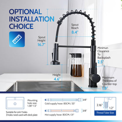 Kitchen Faucet with Pull Down Sprayer, High Arc Single Handle Stainless Steel Kitchen Sink Faucet with Sprayer for Rv Camper, Matte Black