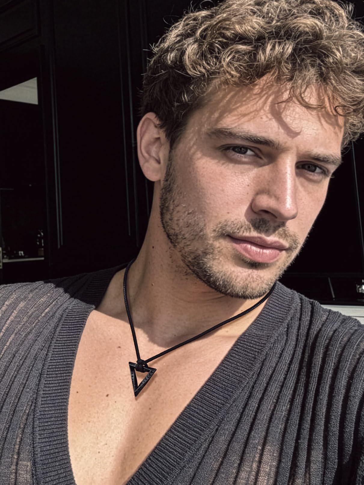 Bandmax Viking Pendant Necklace for Men Mobius Triangle Pendant with Rope Chain Mens Leather Wax Rope Chain Necklace Gift for Father Husband Son