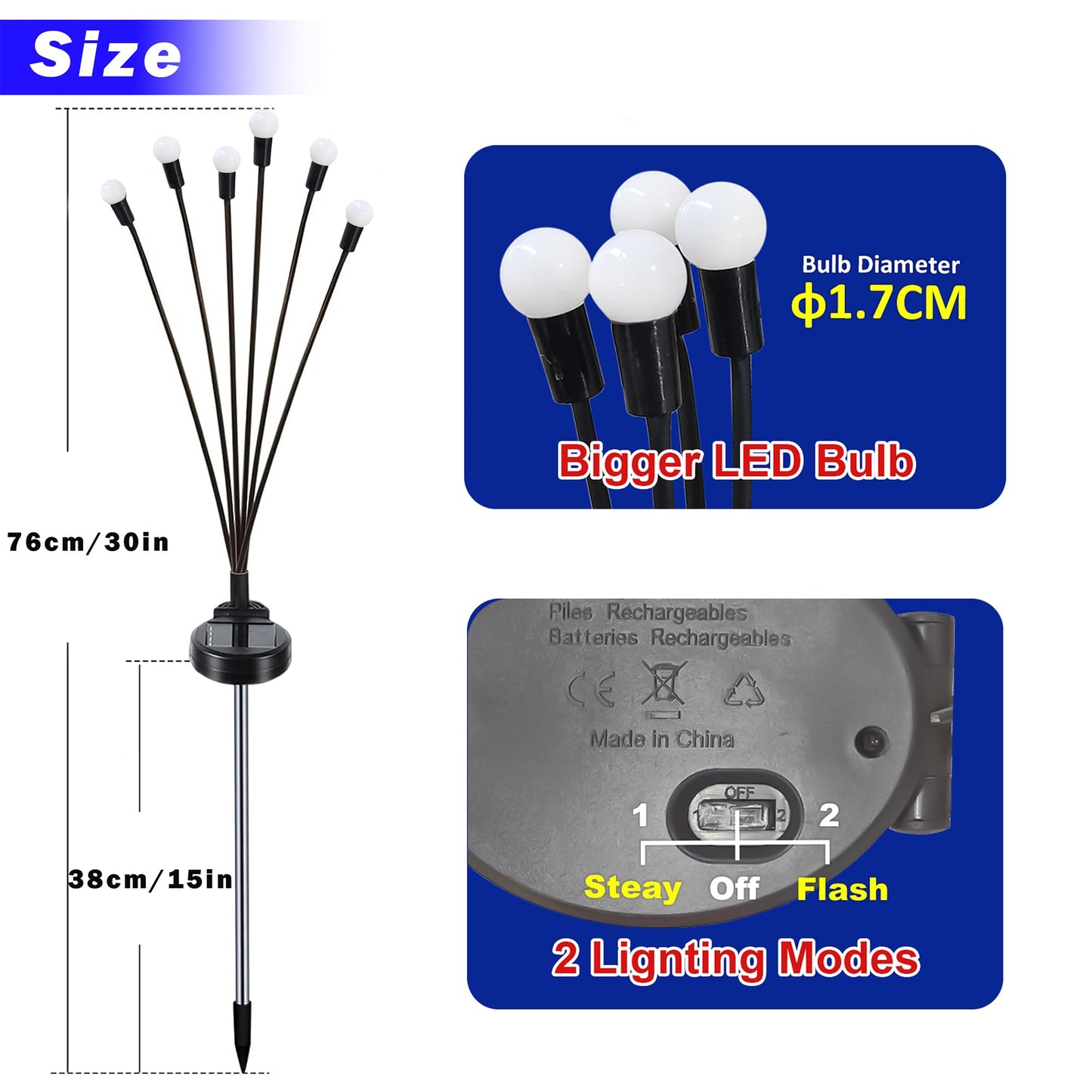 Sukesou Solar Christmas Firefly Lights, 2 Pack 6LED Red & White Solar Garden Stake Lights, IP65 Waterproof Auto On/Off Solar Powered Pathway Lights for Yard Patio Christmas Outdoor Decor