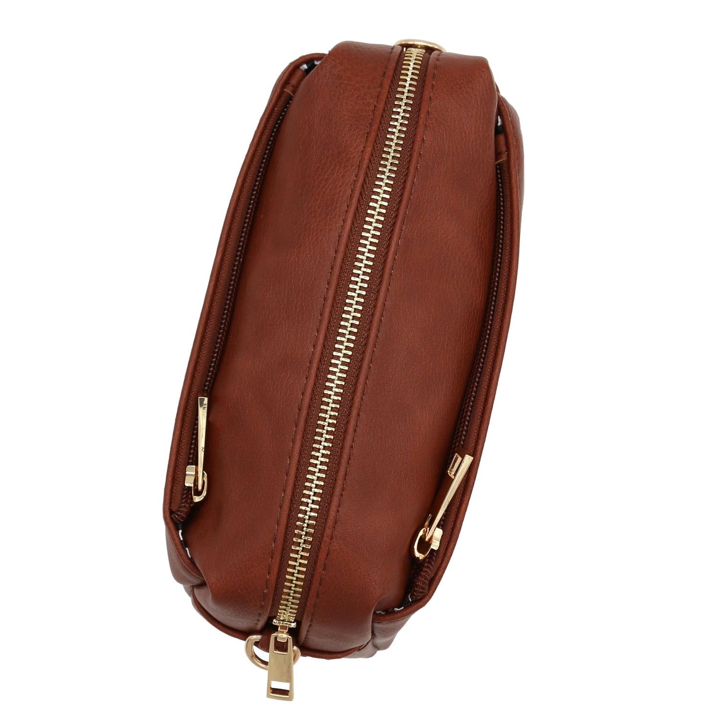 FashionPuzzle Triple Zip Small Crossbody Bag (Mocha)