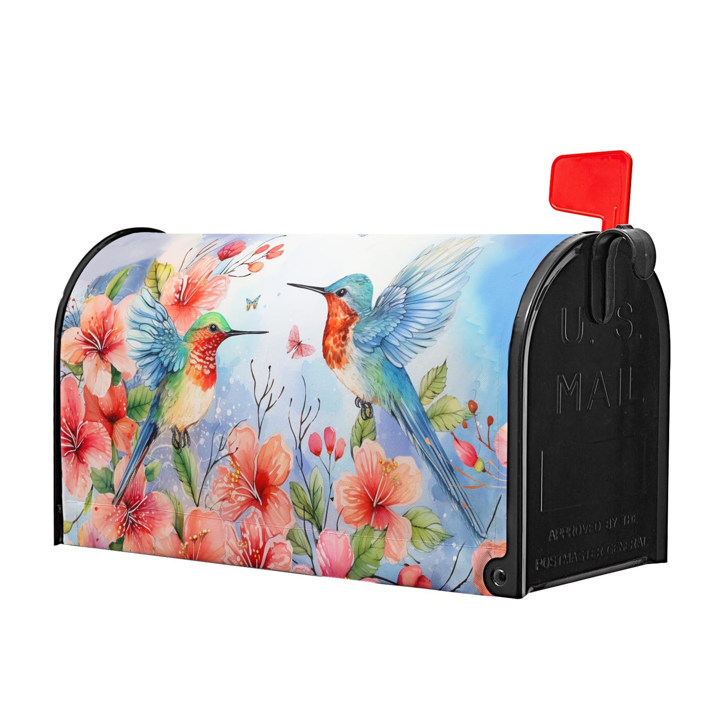 Spring Summer Flowers Mailbox Covers Magnetic Large Size 25x21 Inch Spring Cherry Blossom Mailbox Cover Hummingbirds Mailbox Wraps Post Letter Box Cover Decoration for Home Garden Yard Outdoor Outside