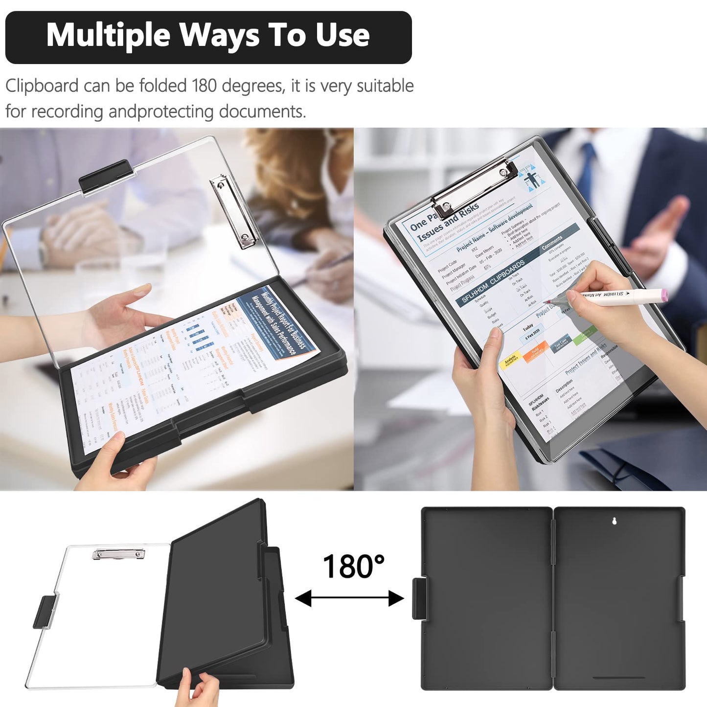 SFLHHDM Clipboard with Storage,Heavy Duty Clip Boards 8.5x11 with 2 Storage Case,Clear Visible Panel Storage Clipboards,Side Opening Nursing Clipboard Folder for Office Supplies-Black