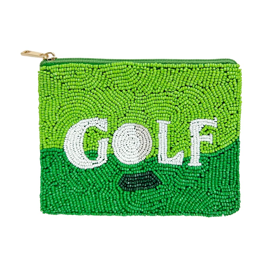 Pretty Robes Pearl Beaded Coin Purse Handmade with Colorful Designs Savings Bag Small Zipper Pouch for Cash Card & Makeup (Green Golf)