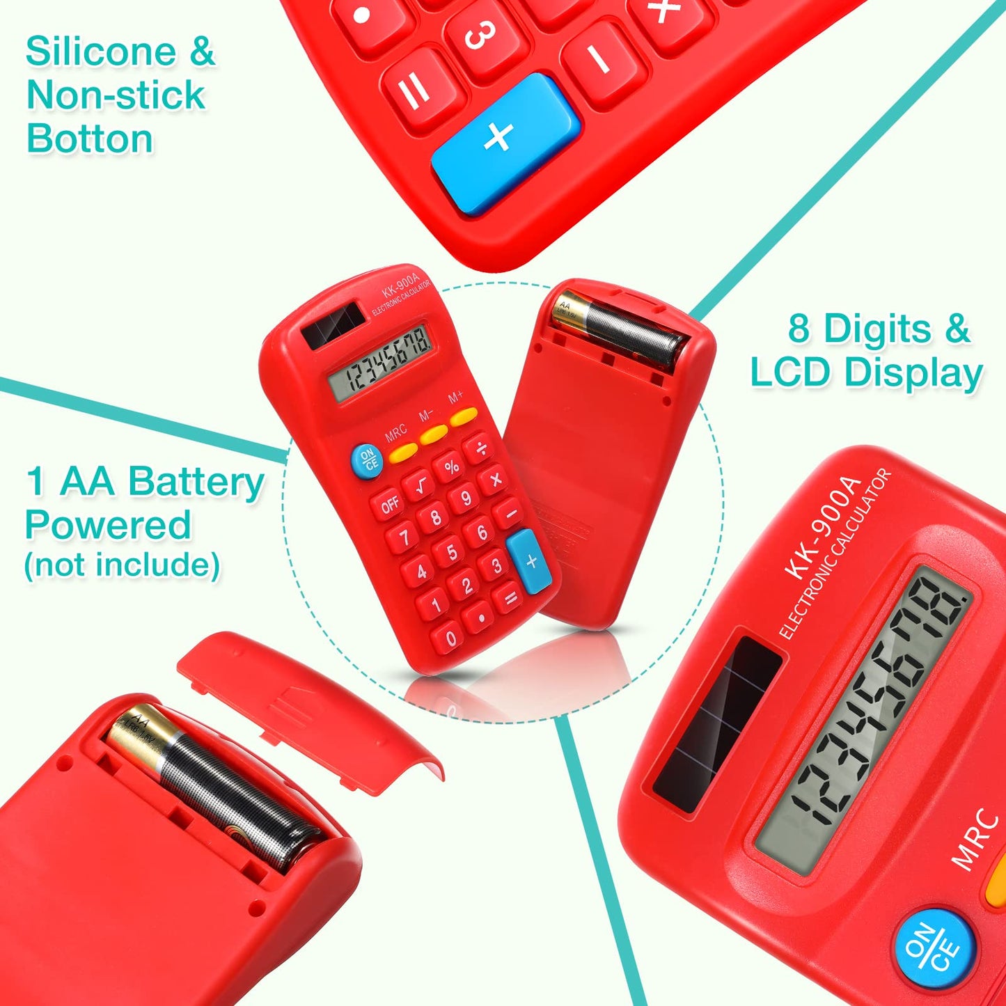 30 Pack Pocket Calculator Small Battery Powered Bulk Mini Size 4 Function Hand Held Basic Calculator for Students Kids School Home Office(Green, Red, Blue)