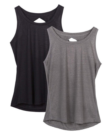 icyzone Yoga Tops Activewear Workout Clothes Open Back Fitness Racerback Tank Tops for Women (S, Black/Grey)