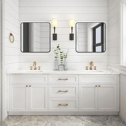 Wall Mount Mirror for Bathroom, Brushed Black Metal Framed Rounded Corner Square Rectangular Vanity Mirror (30" x 30", Black)