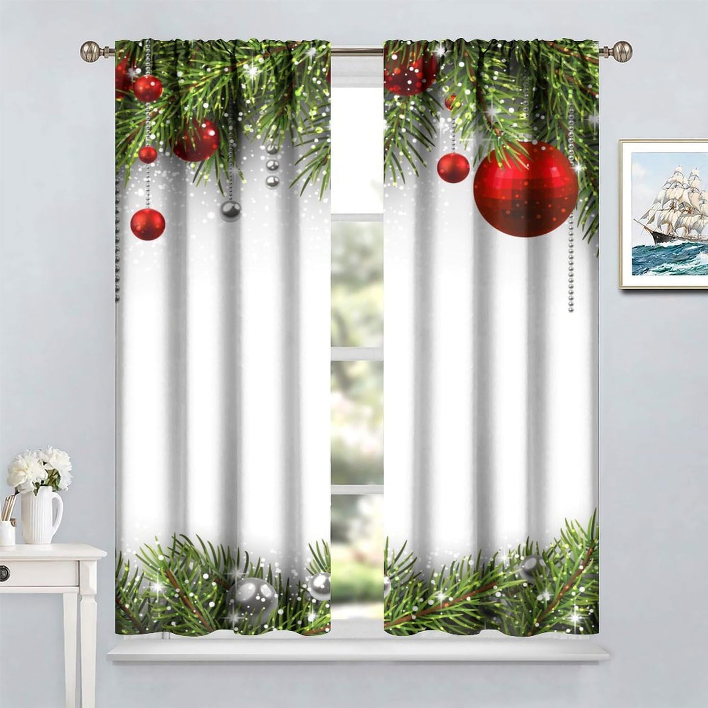 ICMOLYYENLO Winter Snowman & Snowflake Rod Pocket Curtains - Bedroom & Living Room Christmas Decoration - New Year Gift - 42x45 Inch Decor - 2 Piece Set