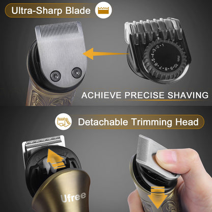Ufree Beard Trimmer for Men Professional with Hair Clippers, Barber Clippers and Trimmers Set, Electric Razor Shavers for Men, Cordless Mens Grooming Kit for Nose, Ear, Face, Hair, Gifts