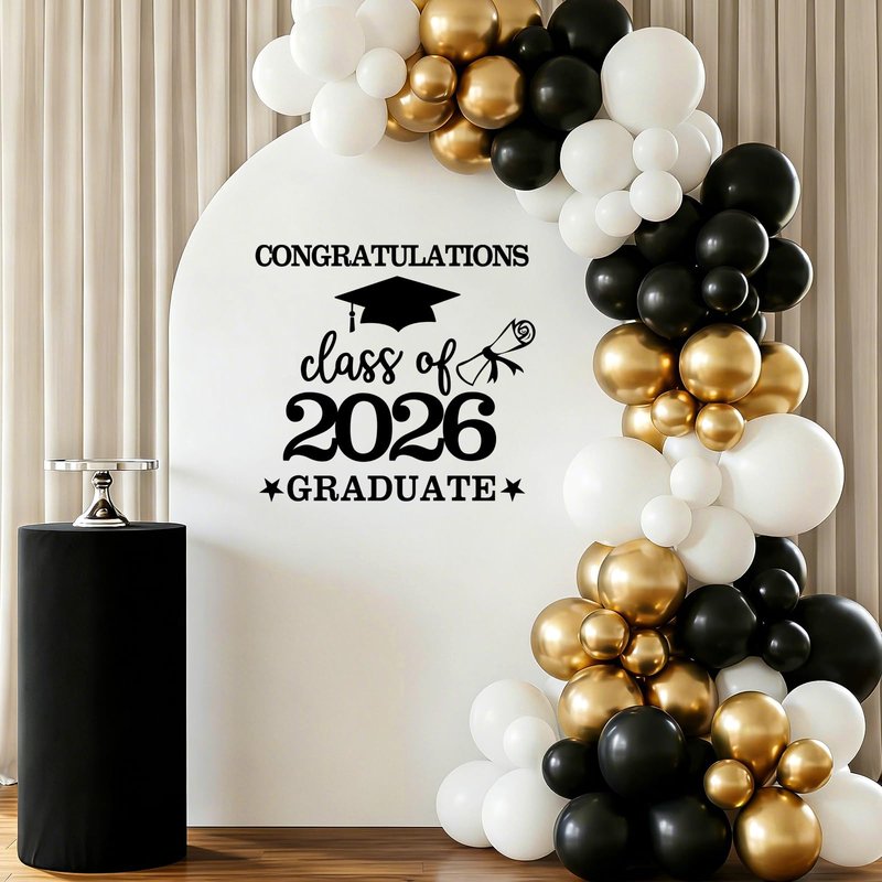 Tintisfafa Black Congrats Grad Decals Graduation Decals for Arch Backdrop Class of 2026 Vinyl Sticker Graduation Decals for Fabric Graduation Sign for Background
