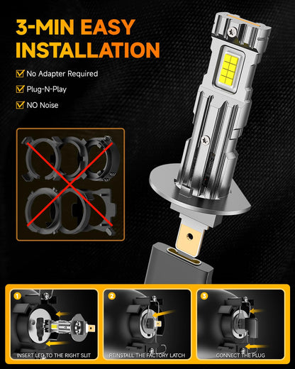 FAHREN 2025 Upgraded H1 Bulb, 1:1 Mini Size H1 Fog Light Bulbs, Plug and Play No Adapter Required Non-Polarity, Super Bright 6500K, IP68 Waterproof Pack of 2