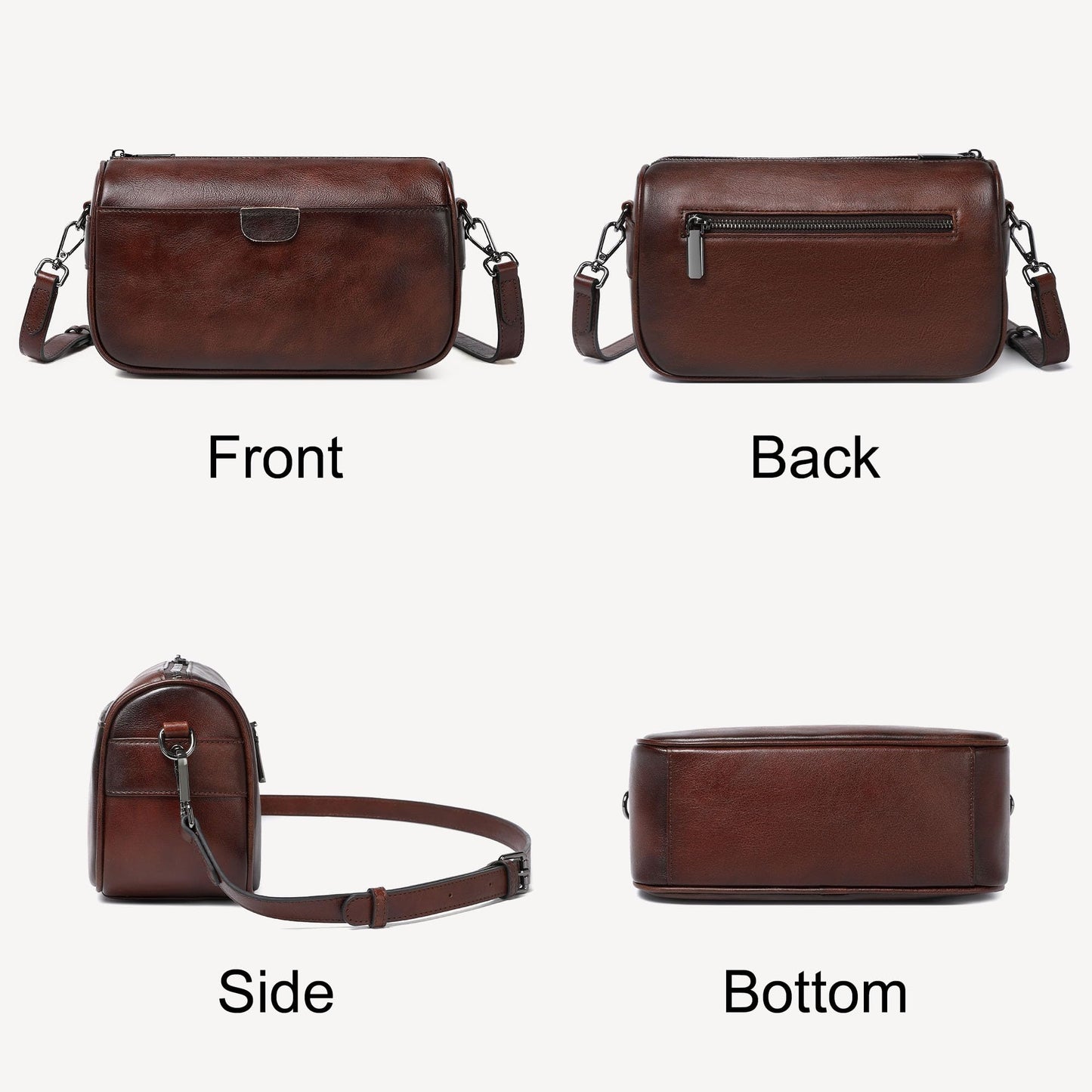 Genuine Leather Crossbody Purses Bag for Women,Travel Casual Handbag Bag, Small Shoulder Cross body Purse with Two Adjustable Straps (Coffee)