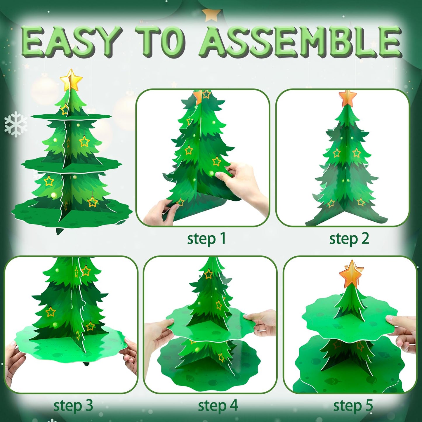 WEEPA Christmas Party Decorations Christmas Cake Stand 3 Tier Christmas Tree Cupcake Stand for Birthday Party Supplies