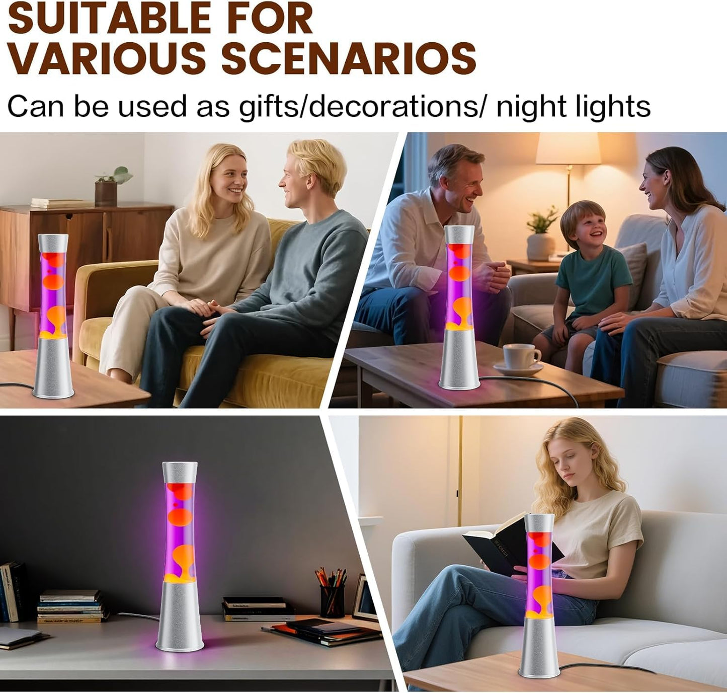 XXMANX Liquid Motion Lamp - 14.5" Sunset Motion Light - Yellow Wax and Purple Liquid, Relaxing Liquid Light, Nightlight, Home Decor Living Room Office Bedroom Lamp for Adults Teens Kids (Purple)