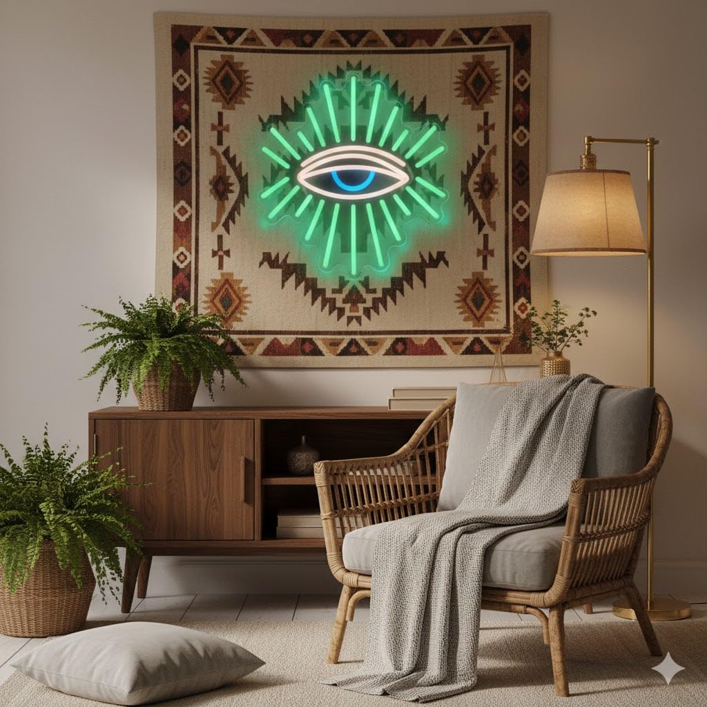Evil Eyes Neon Signs for Wall Decor, Dimming LED Green Goth Eyes Neon Signs, Bohemian Wall Decor Witchy Decor USB Neon Wall Signs for Bedroom Meditation Decor Charm Gift Unique Home Christmas Gift(11.8x13in)