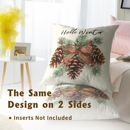 Winter Pinecone Pillowcase Set of 2 Pine Cone and Leaf Decor Throw Pillows Square 18x18 Inch Xmas Merry Christmas Holiday Winter Pillow Cushion Covers for Home Living Room Bed Sofa Outdoor Couch
