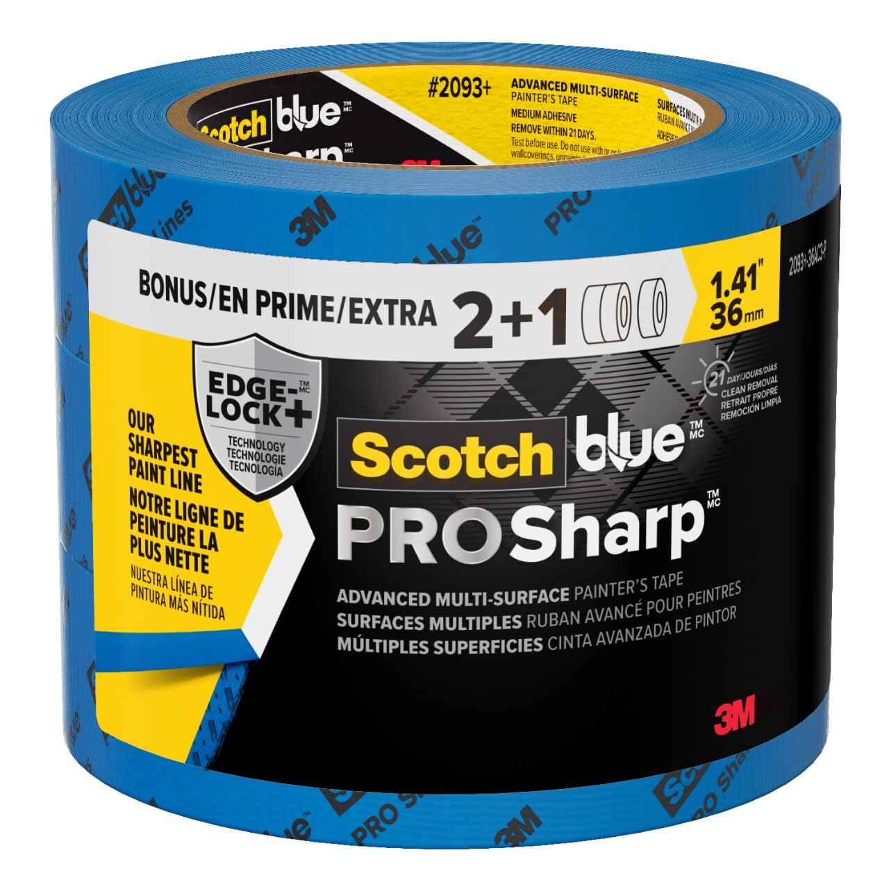 ScotchBlue PROSharp Painter's Tape 1.5 Inch Wide (1.41 in x 60 yd) 3 Rolls Blue Tape Protects Surfaces and Removes Easily, Edge-Lock Tape for Indoor and Outdoor Use (2093+-36AC3)