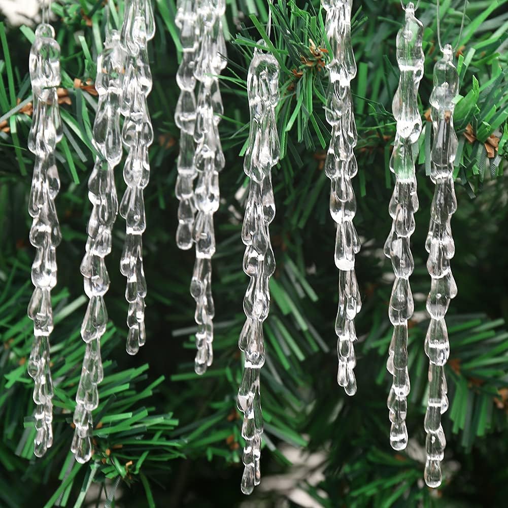 Zsail Icicle Ornaments 50 pcs Icicles Pendant Set Christmas Decoration Acrylic Clear icicles with 50 Cord for Christmas Tree Decoration(Water Drop-5.1inch 50pcs)