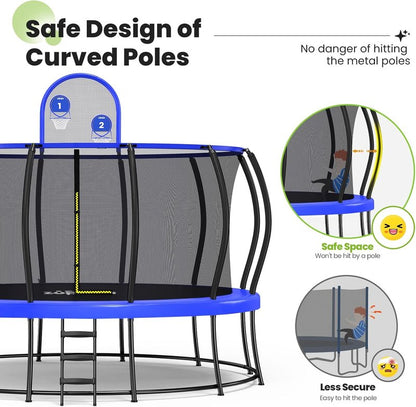Zupapa 16FT Trampoline with Safety Enclosure Net - 1800LBS Capacity, No-Gap Design, Non-Slip Ladder for Kids & Family Outdoor Fun