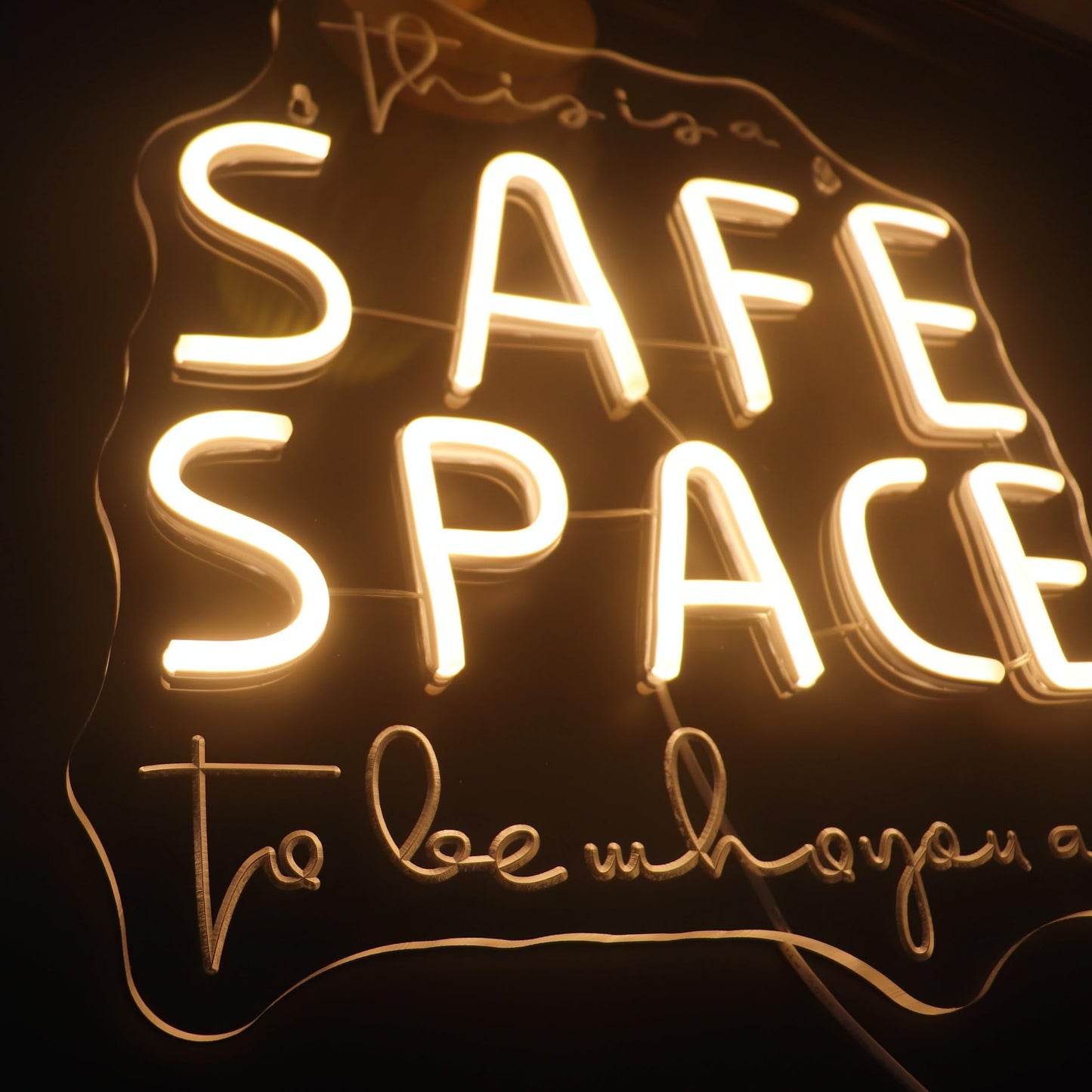 "This Is A Safe Space To Be Who You Are" Neon Sign, Positive Quotes Decorative Neon Lights for Home Room Wall Decor, Kids Room Wall Hanging Banners, Playroom Wall Decor Neon Light Sign(warm white)