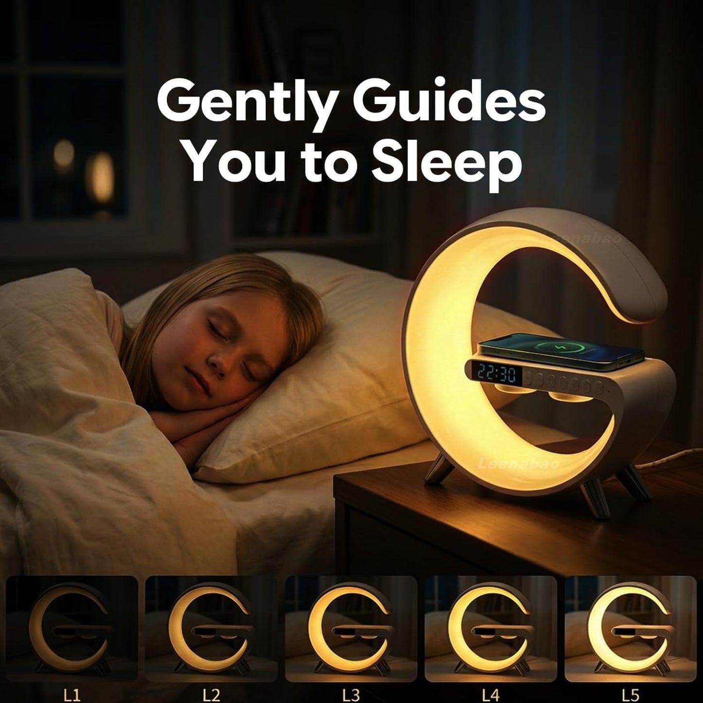 Smart LED Table Lamp,4-in-1 Wireless Charger with Speaker,Night Light, Alarm Clock, and Bluetooth Speaker with App Control, Ideal Gifts for Home, Office, Christmas(White)