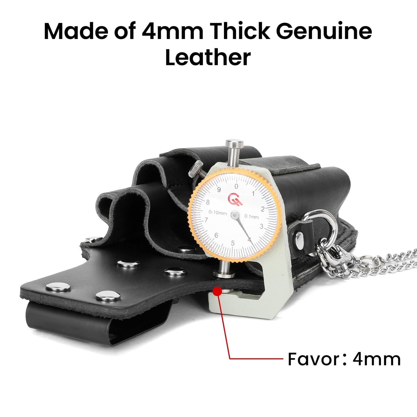 Small Tool Pouch, Genuine Leather Electrician Tool Pouch | 7 Pockets with Metal Tape Chain, Reinforced Rivets, Convenient & Quick Tool Access