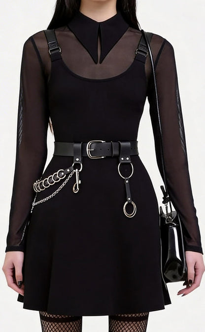 WARANDOD Women Punk Chain Belt, Adjustable Faux Leather Waist Belt with Alloy Rings & Clip Chain, Gothic Street Fashion Accessories(Waist 25.2-35.4in)
