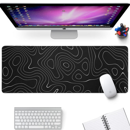 Llzdeuan Large Topographic Map Gaming Mouse Pad for Desk Black Desk Pad with Non-Slip Rubber Base Stitched Edge Desk Organizers and Accessories Desk Decor