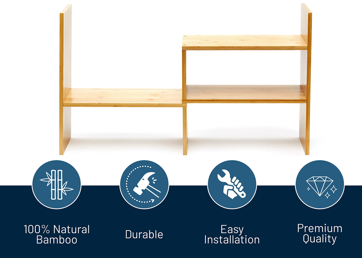 RoyalHouse Natural Bamboo Desktop Organizer, Attractive Design, Stand Shelf for Books, Accessories and More, Home D?cor, Ideal Gift for Family & Friends
