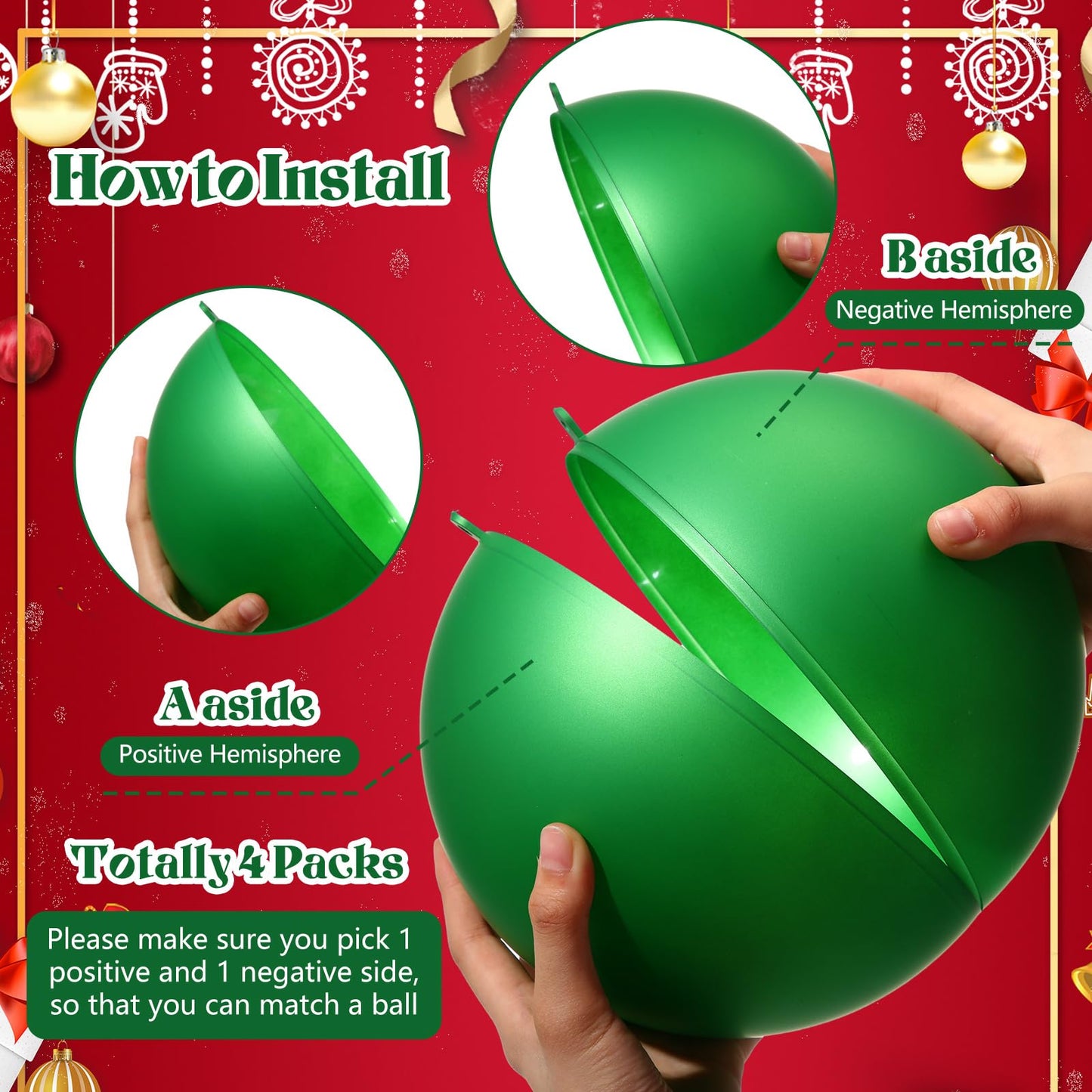 Zubebe 2 Pcs 8" Giant Fillable Christmas Ornaments with Ribbons Oversized Plastic Xmas Balls for Outdoor Lawn Yard Decor, Tree Hanging, Holiday Gifts(Matte Green)