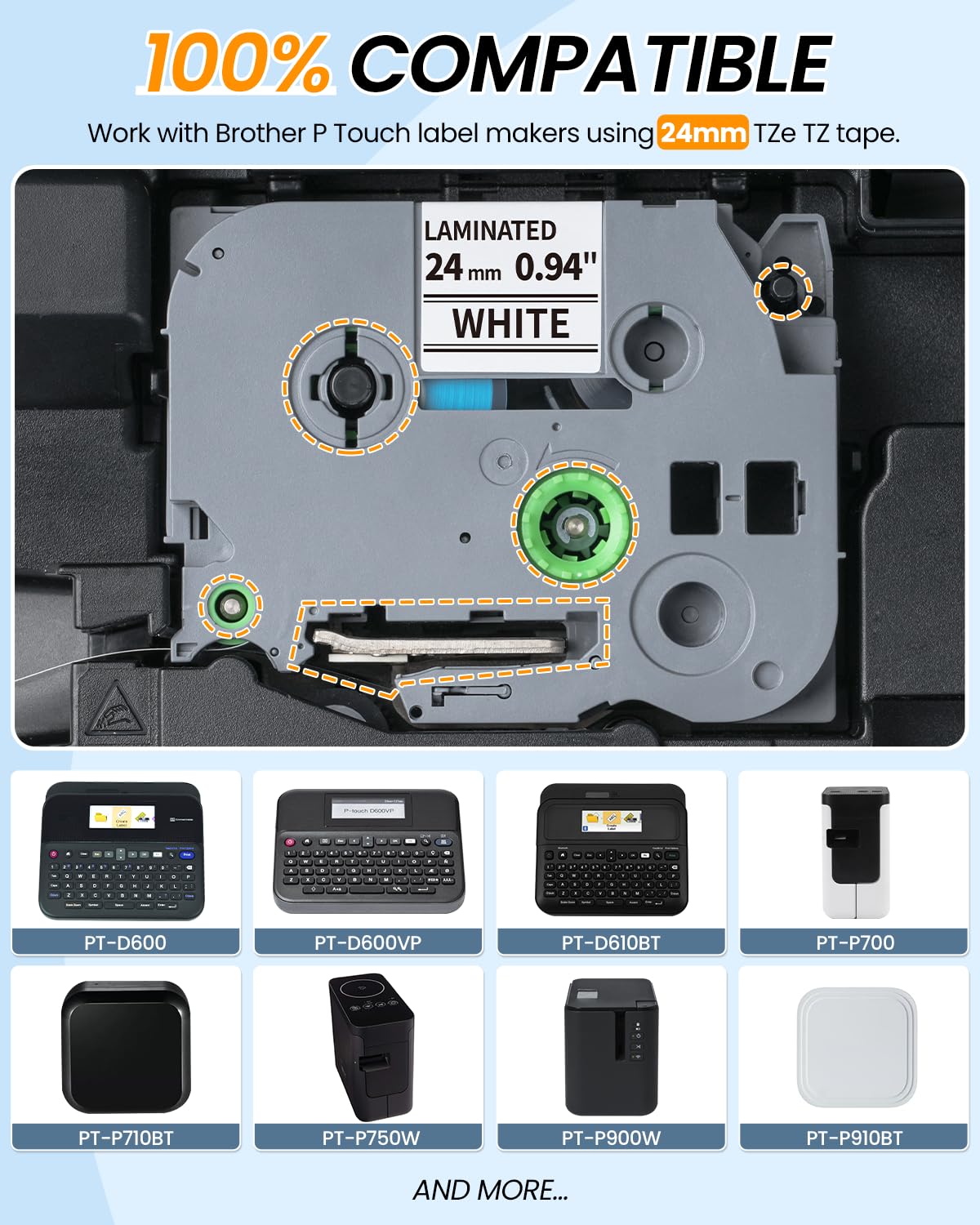 TZe-251 TZe251 Replacement for Brother P Touch Label Maker Tape 24mm TZe TZ Tape 24mm 0.94 Inch Laminated Black on White, Compatible with Brother PT-D600 PT-D610BT PT-P700, PT-P710BT PT-P910BT, 4-Pack