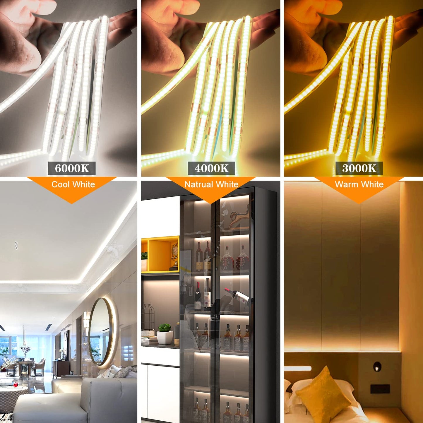 Smacen Battery Powered COB Led Strip Lights, 4.92Ft Battery Operated 6000K Cool White LED Strip Light, High Brightness Flexible LED Tape Lights for TV, Cabinet, Bedroom, Party, Home DIY Decoration