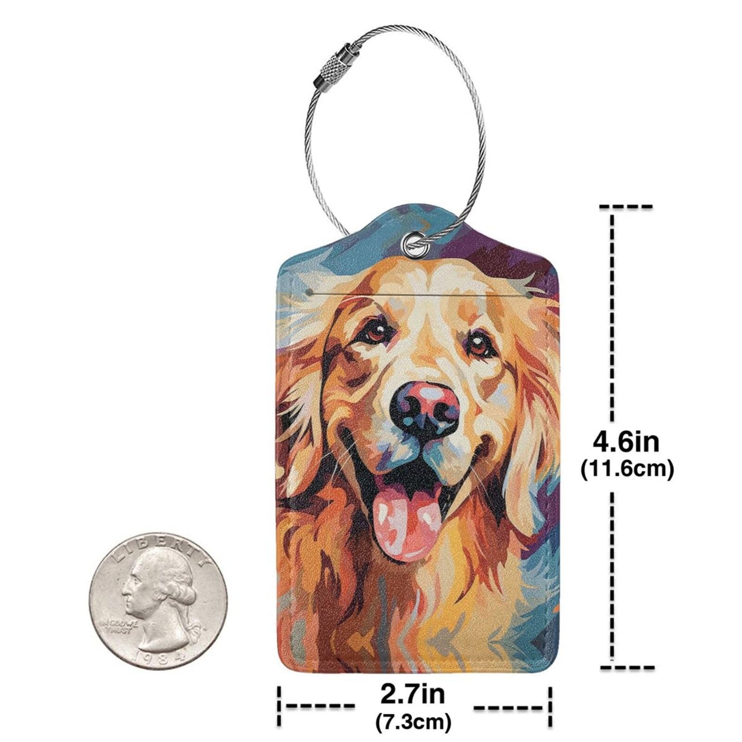 Dog Leather Luggage Tag with Stainless Steel Ring, Fun Name Id Card Cover Travel Bag Tag Set, Suitable for Travel Bag Luggage Women Men 2 PCS