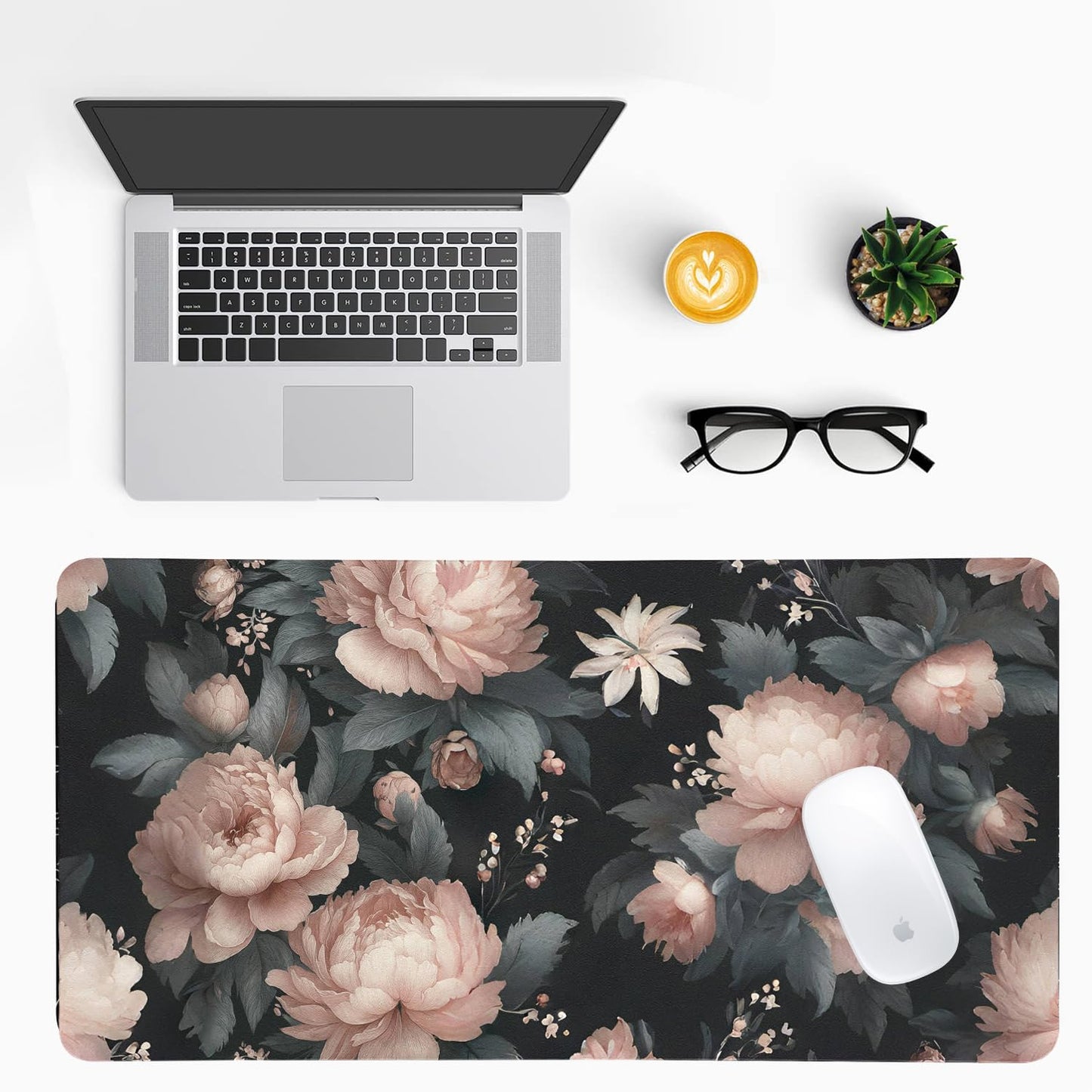 Luxurious Peony Floral Desk Mat, Elegant PU Leather Desk Pad for Women - Large Non-Slip Office Mat for a Stylish & Protected Gaming & Home Workspace（31.5 * 15.75in）