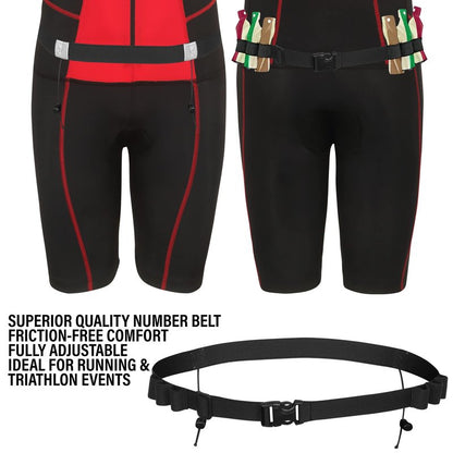 Deux Roues Youth Triathlon Suit Racing Tri Cycling Skin Suit Bike Swim Run - Bonus Race Bib Belt (Red, Youth 14)