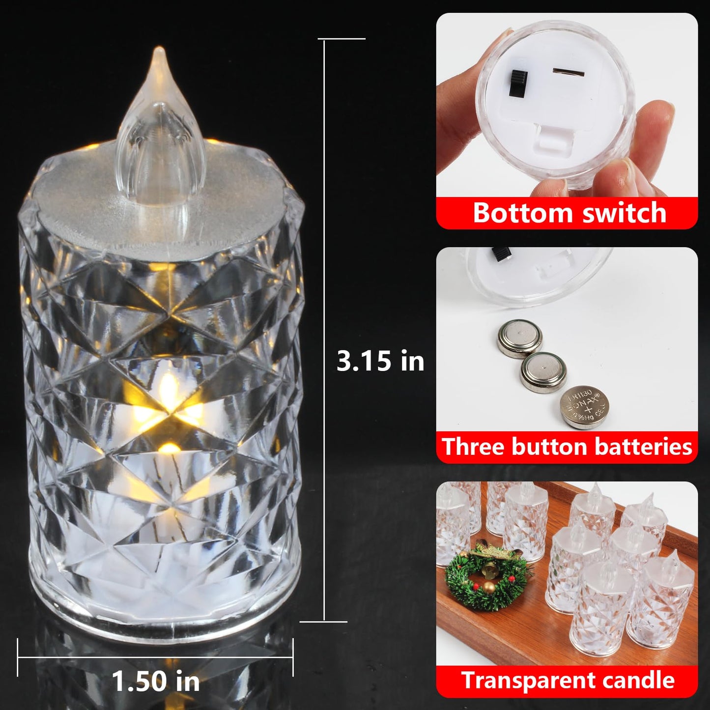 AYMXZT 12 Pack Battery Operated Flameless Candles Realistic LED Tea Lights