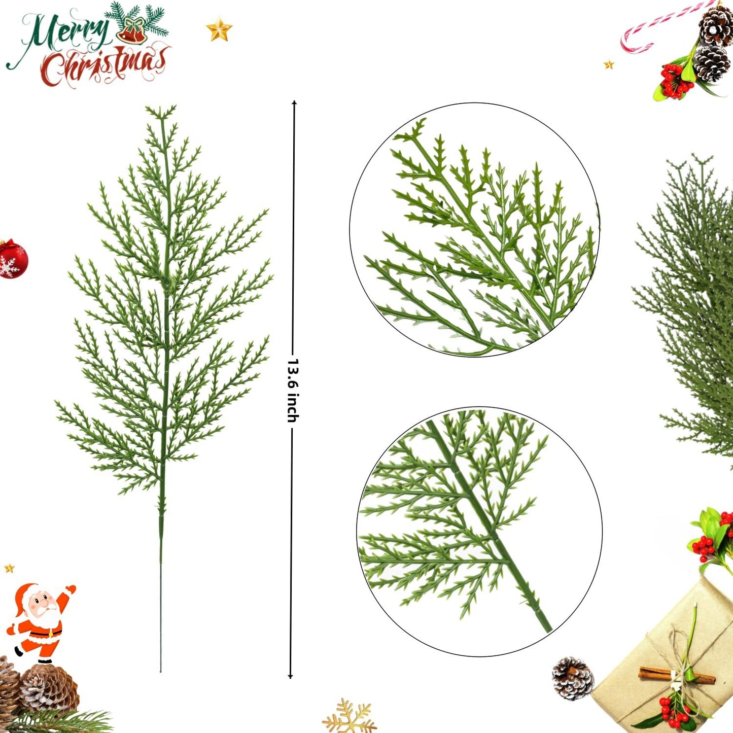 YGbridge Christmas Greenery Stems, 60 Pcs Pine Picks, Faux Cedar Picks for Tree, Artificial Branches for Decorations Home Wreath DIY (60, Green)