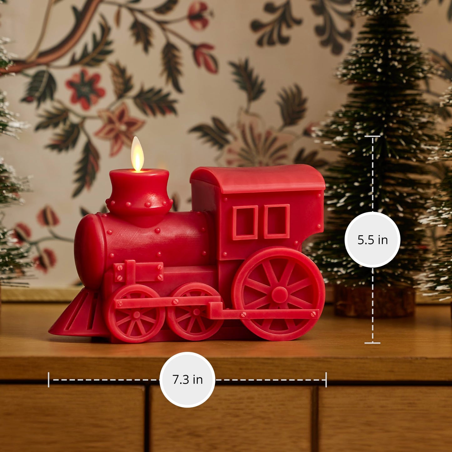 Luminara - Flameless Holiday LED Candle Battery Operated Moving Flame - Red Train - Pack of 1-7.3x5.5x5.5 - Auto Timer Built-in 5-Hour Timer Candle