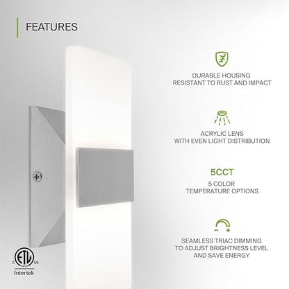 ASD 8 Inch LED Indoor Wall Sconce - Modern Interior 10W 120V 2700K-5000K Adjustable Dimmable Wall Mounted Light Fixtures, Acrylic Glass Wall Lights for Stairway, Hallway - ETL, Brushed Nickel