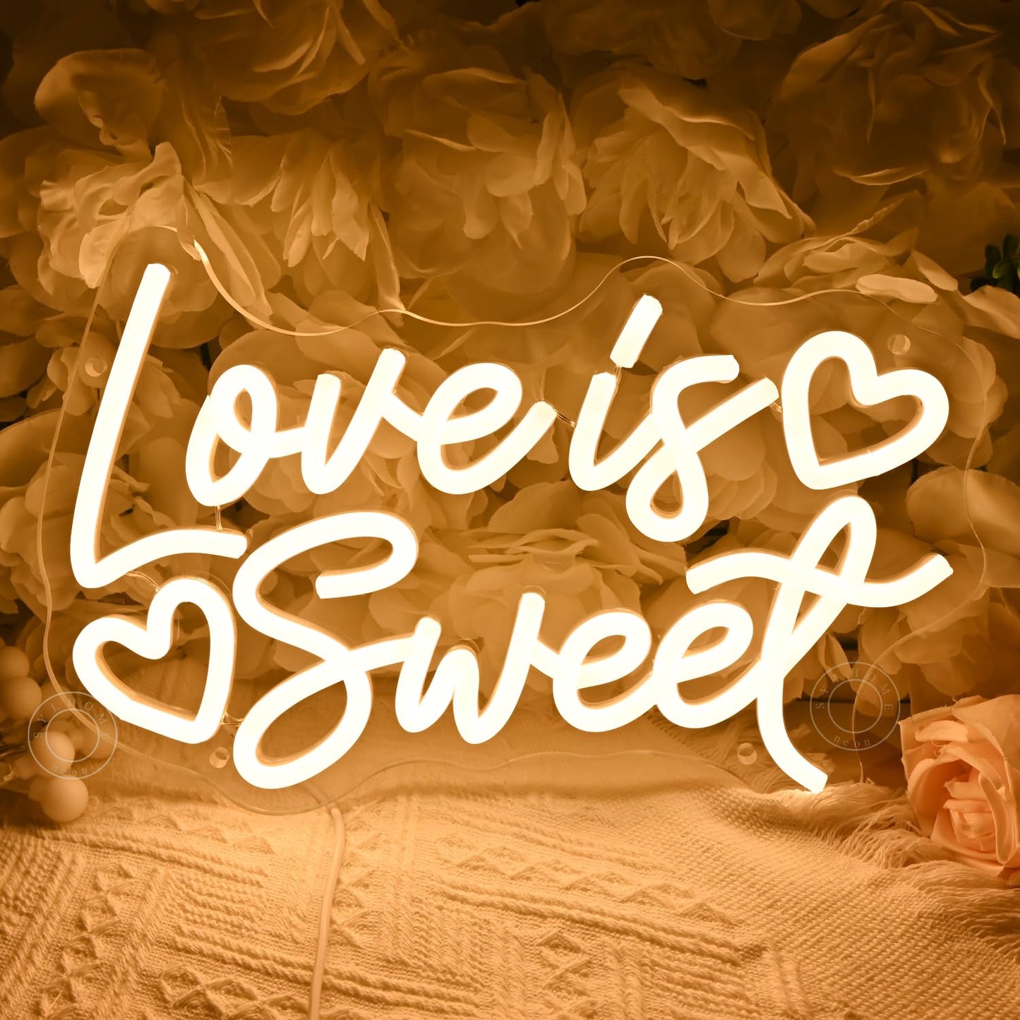 SYLHOME Love Is Sweet Led Neon Light Sign Home Candy Dessert Snack Bar Kitchen Wedding Birthday Party Wall Sign Decor Christmas Heart Gifts 11.81" X 7.6" USB