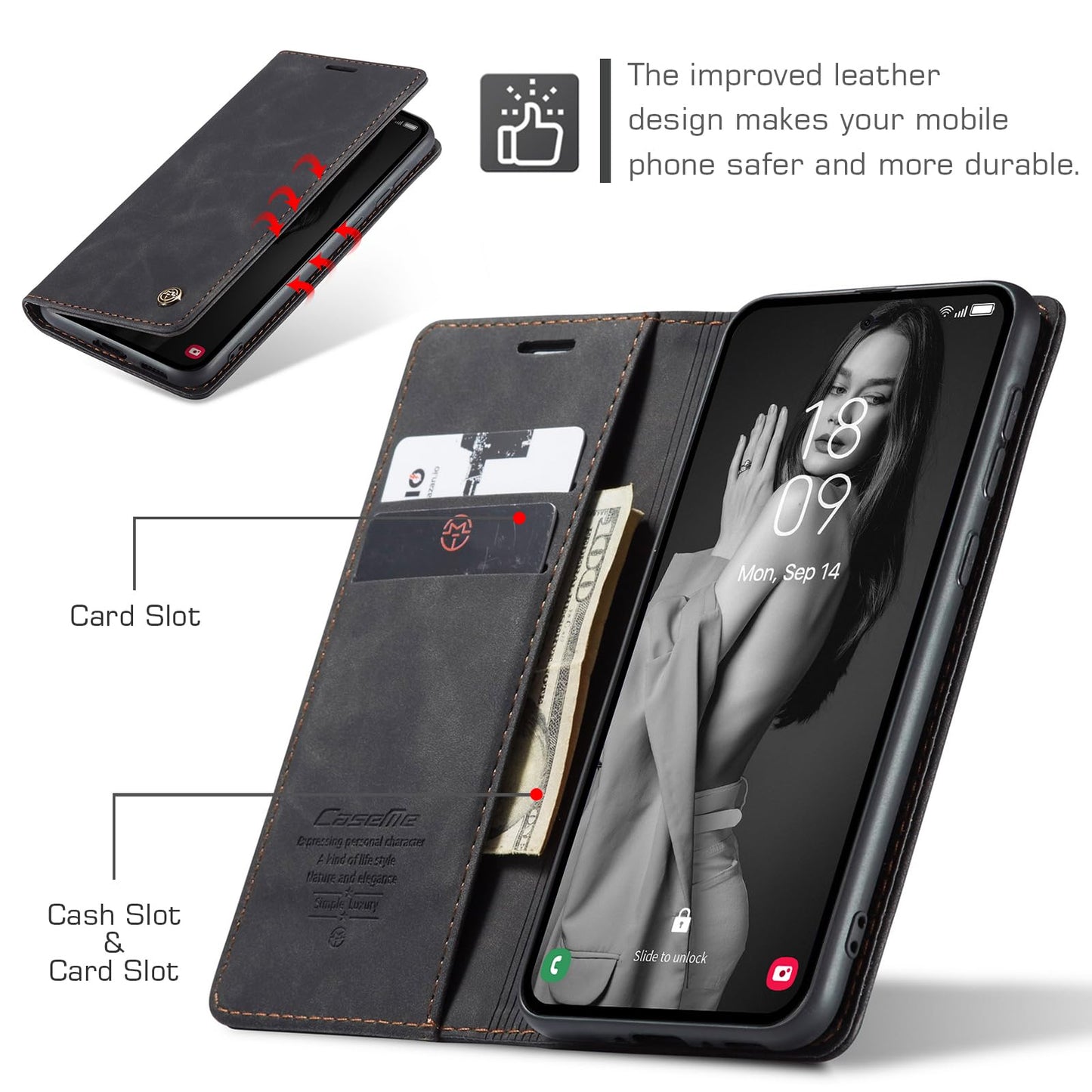 Phernykas Flip Wallet Case for Samsung Galaxy A55, Leather Magnetic Folio Cover with Card Holder, Kickstand Durable - TPU Shockproof Protective Phone Case - Black
