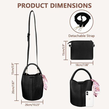 JongCen Vegan Leather Bucket Bag for Women Crossbody Bucket Purse with Removable & Adjust Shoulder Strap Fashion Bucket Handbag