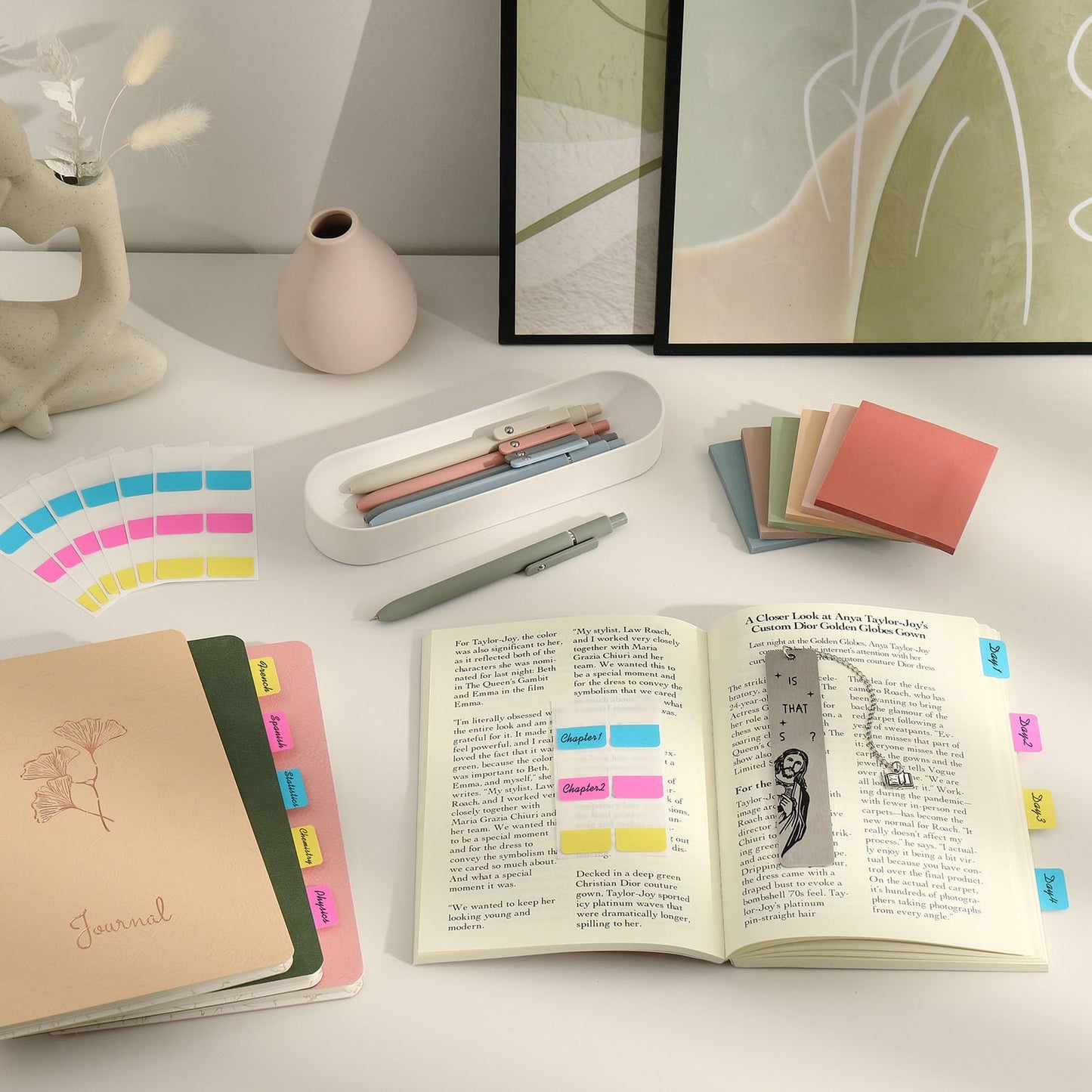 EudaBlos Stationery Set for Women, Journaling Kit, 3PCS A5 Spiral Notebooks, Gel Pens, Steel Bookmark, Sticky Notes & Tabs, Gift Box - Aesthetic Gift Set for Work Students School Office Supplies