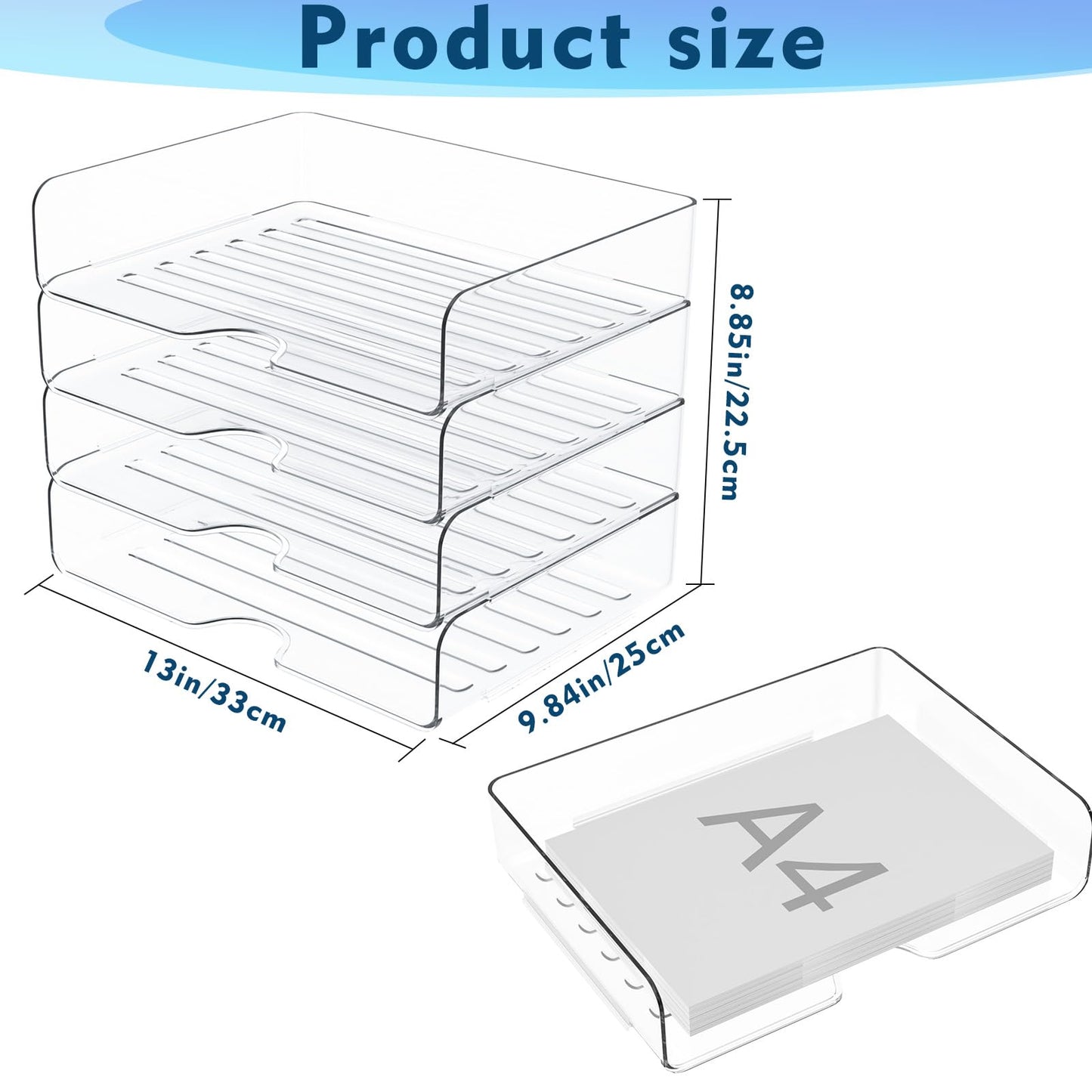 Paper Organizer Letter Tray, 4 Pack Acrylic Stackable Desk File Organizer,Versatile Clear Office Organizer for File Paper, Ipad, Letter, A4 Office File, Books, Notes, Etc