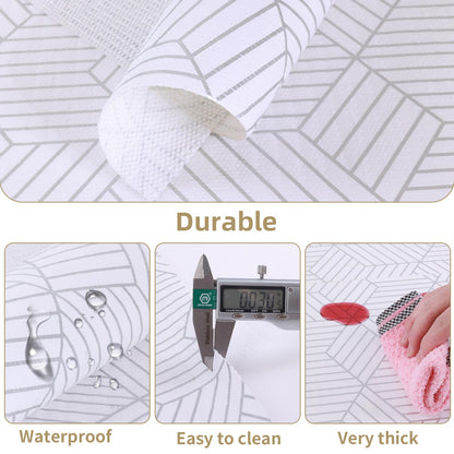 Shelf Liners for Kitchen Cabinets 12in x 30FT, Non Adhesive Cabinet Liner Strong Non-Slip Thickened Silver Geometric Easy to Clean for Shelf, Cabinet, Refrigerator with Knife and Tape Measure